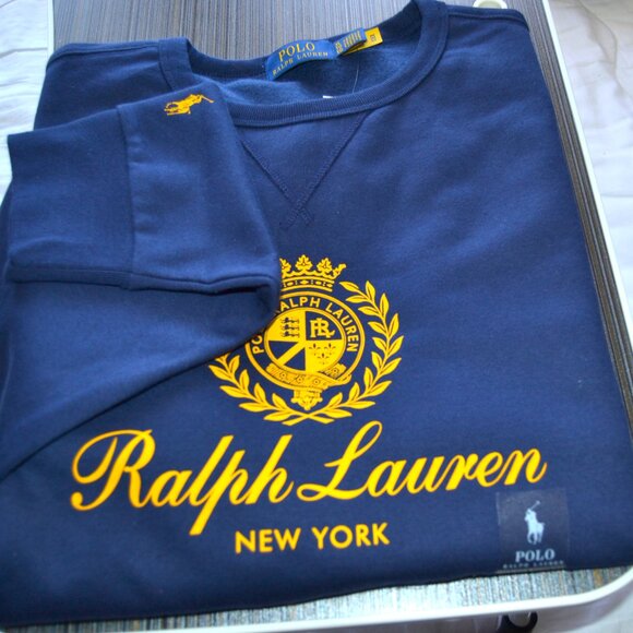 POLO RALPH LAUREN BLUE WITH GOLD CREST LOGO CREWNECK SWEATSHIRT-NEW WT TAG- $99. - Picture 10 of 12